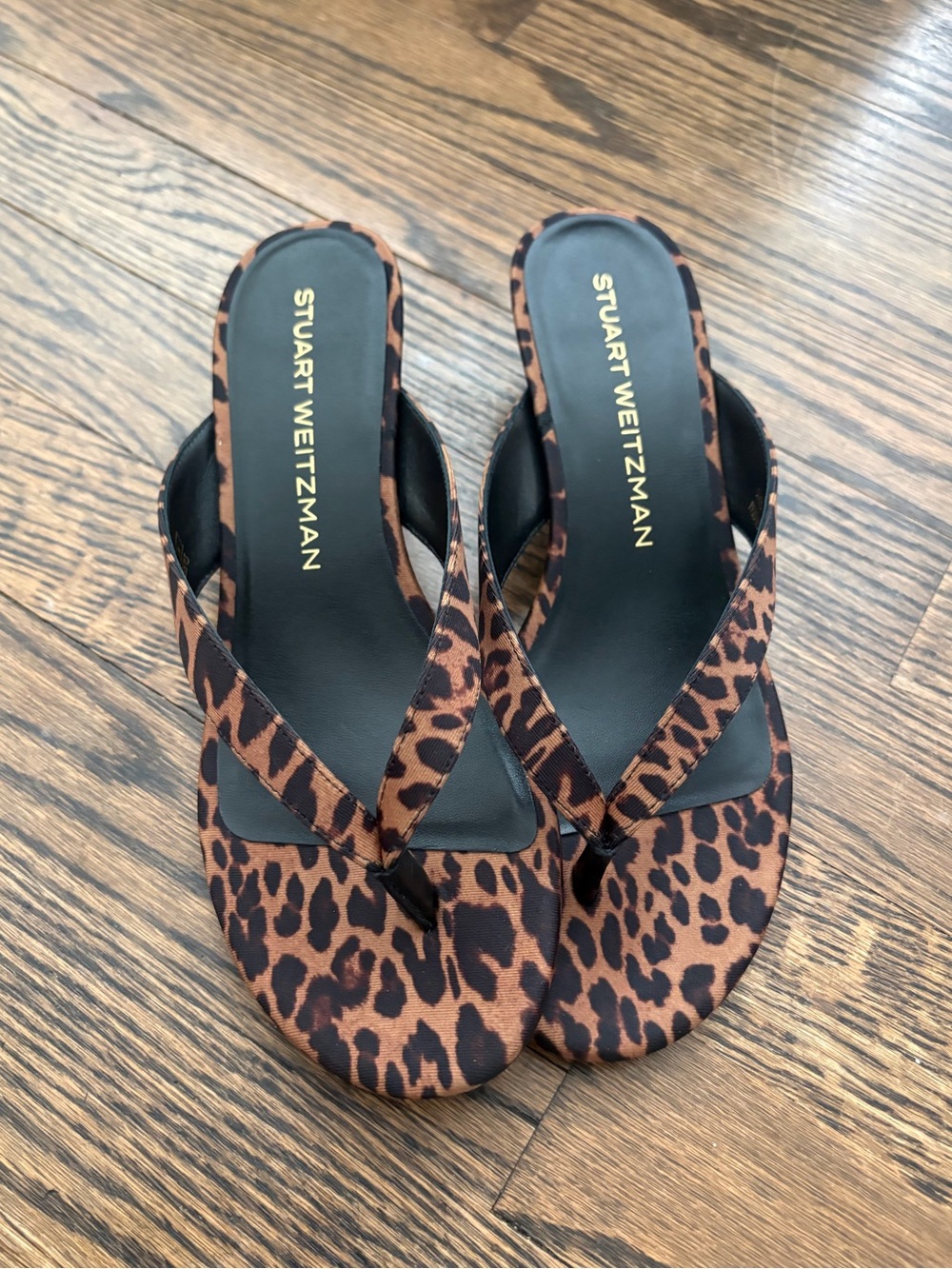 Stuart Weitzman Leopard Print Kitten Thong Sandal